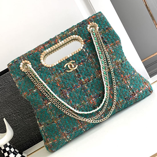 Chanel Tweed Shoulder Bag Green AS2023
