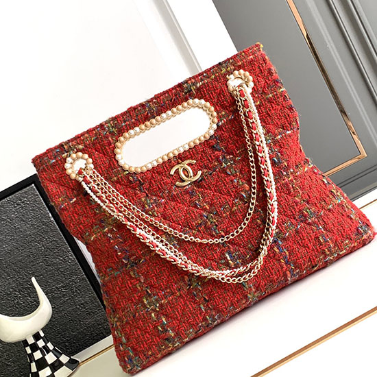 Chanel Tweed Shoulder Bag Red AS2023