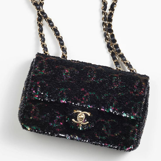 Small Chanel Sequins Evening Bag Black with Multicolour AS4297