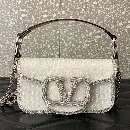 Valentino Loco Embroidered Small Shoulder Bag White V5033