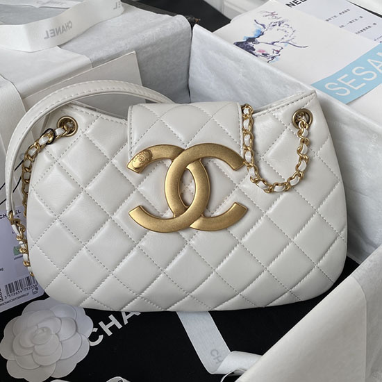 Chanel Lambskin Messenger Bag White AS4610
