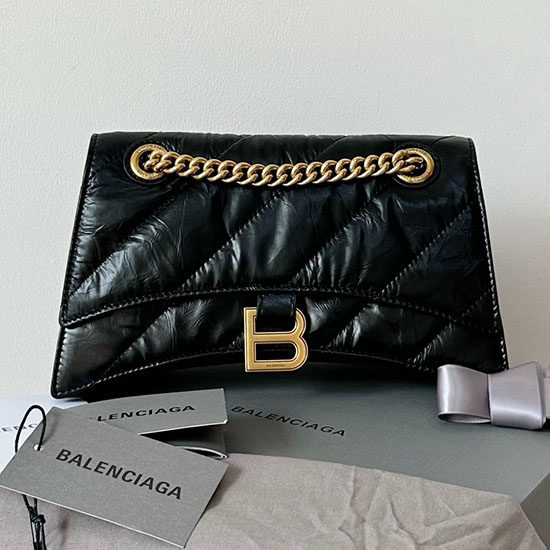 Balenciaga Crush Small Quilted Chain Bag Black with Gold B716351