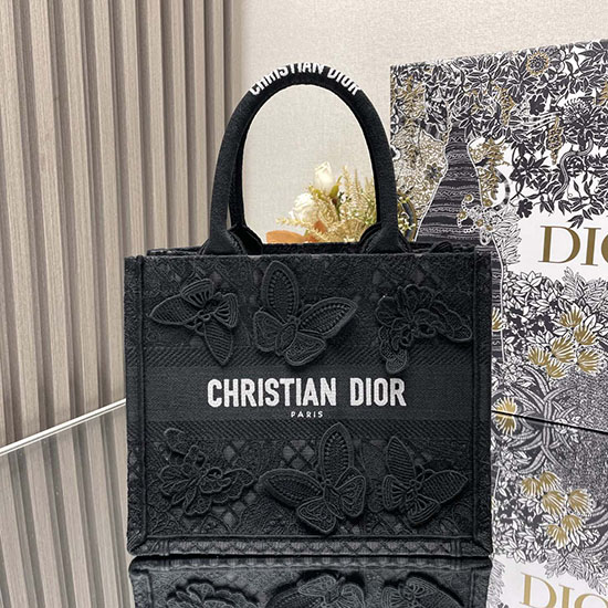 Small Dior Book Tote Black Butterfly S1286