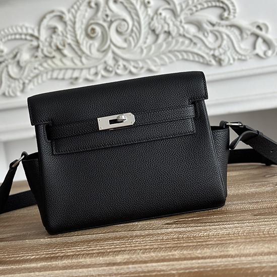 Hermes Kelly Messenger Bag Black with Silver HM1030  Hermes Kelly Messenger Bag Black with Silver HM1030