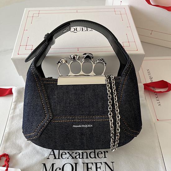 Alexander McQueen Denim Jewelled Mini Hobo Bag Black A731136 Alexander McQueen Denim Jewelled Mini Hobo Bag Black A731136