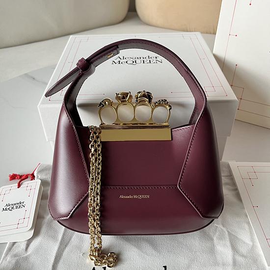 Alexander McQueen Jewelled Mini Hobo Bag Burgundy A731136 Alexander McQueen Jewelled Mini Hobo Bag Burgundy A731136