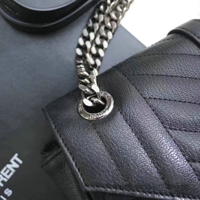 Saint Laurent Monogram Chain Shoulder Bag in Black Calfskin 428125