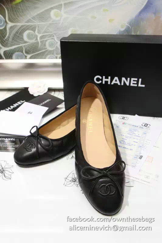 Chanel Black Lambskin Ballet Flats Cap Toe CH1640