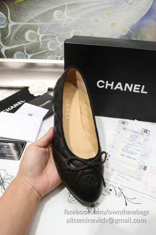 Chanel Black Lambskin Ballet Flats Cap Toe CH1640