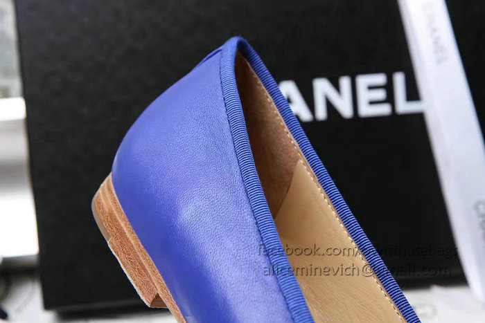 Chanel Blue Lambskin Ballet Flats Gold Cap Toe CH1610