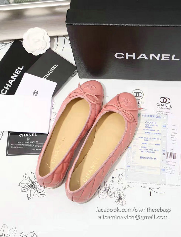 Chanel Pink Lambskin Ballet Flats Cap Toe CH1640