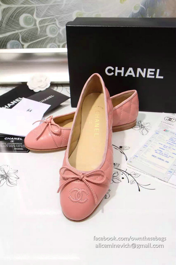 Chanel Pink Lambskin Ballet Flats Cap Toe CH1640