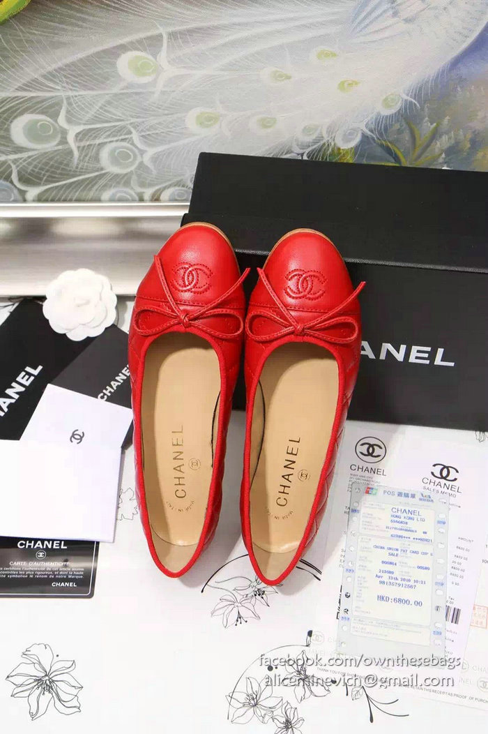 Chanel Red Lambskin Ballet Flats Cap Toe CH1640