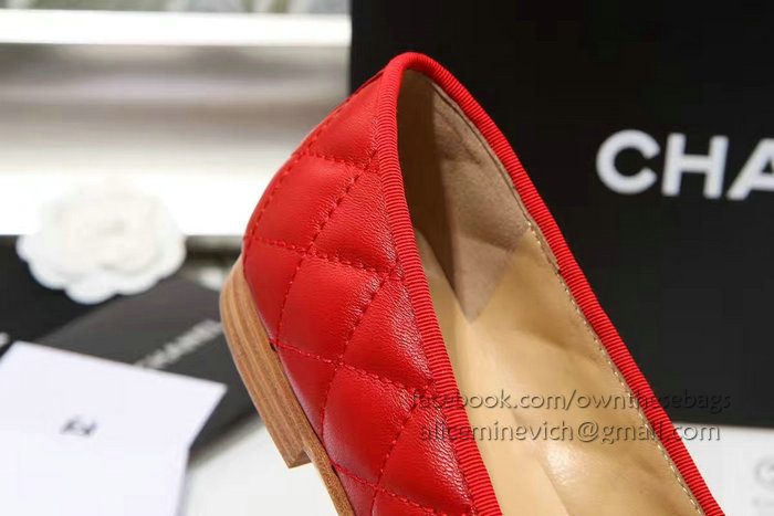 Chanel Red Lambskin Ballet Flats Cap Toe CH1640