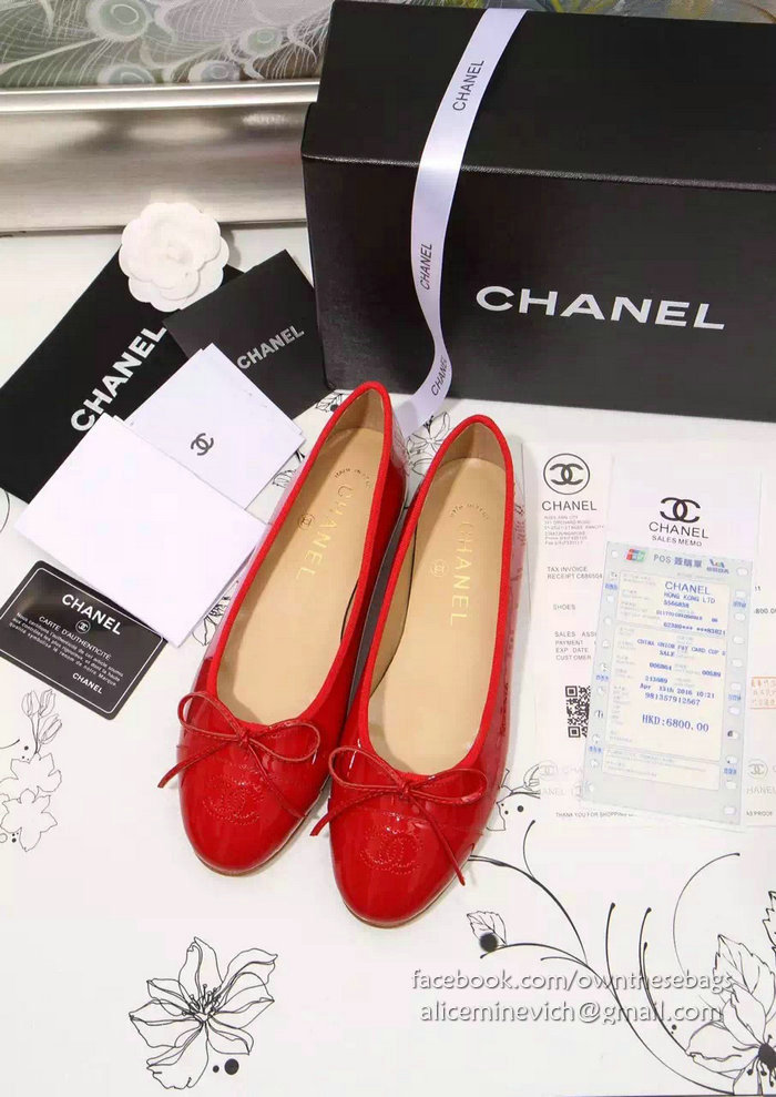 Chanel Red Patent Leather Ballet Flats CH1630