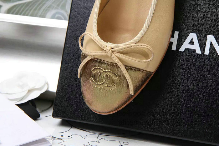 Chanel Tan Lambskin Ballet Flats Gold Cap Toe CH1610
