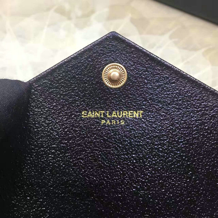 Saint Laurent Envelope Chain Wallet in Black Grained Calfskin 201120