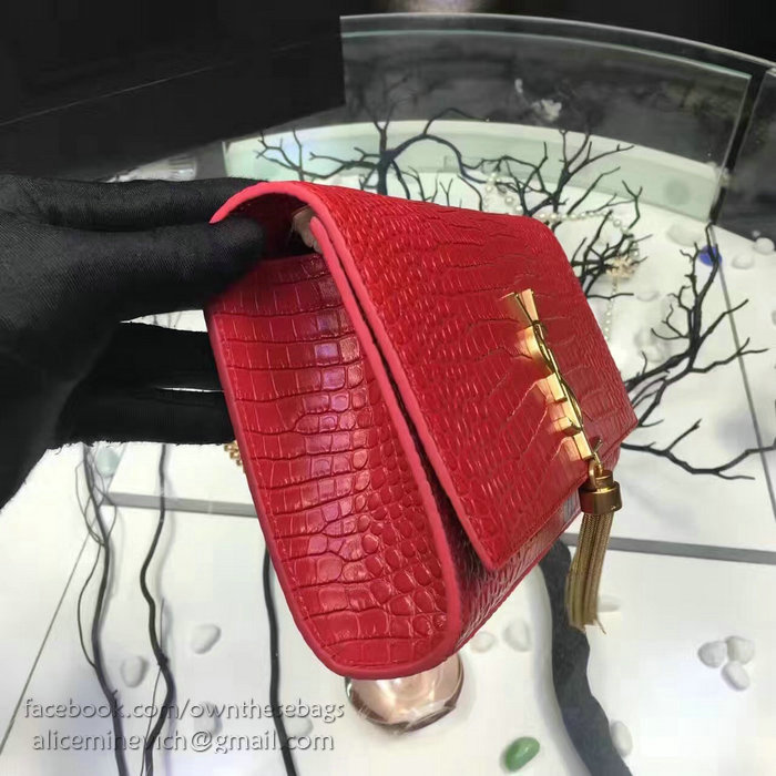 Saint Laurent Medium Kate Monogram Tassel Croco Leather Shoulder Bag Red Y121230