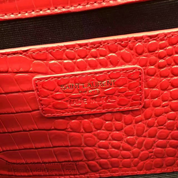 Saint Laurent Medium Kate Monogram Tassel Croco Leather Shoulder Bag Red Y121230