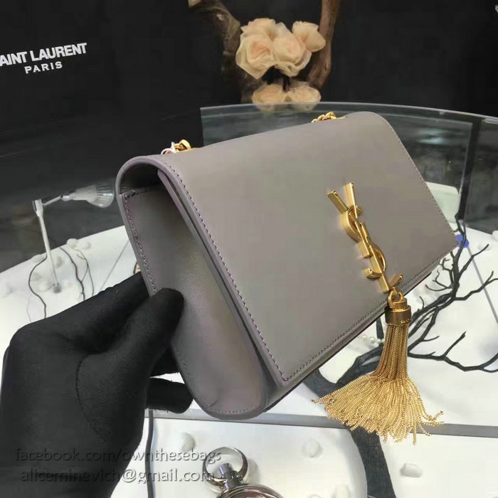 Saint Laurent Medium Kate Monogram Tassel Smooth Leather Shoulder Bag Grey Y121270