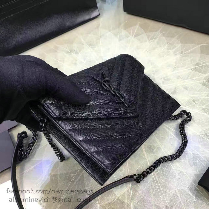 Saint Laurent Monogram Small Grained Matelasse Leather Chain Wallet Black Y121280