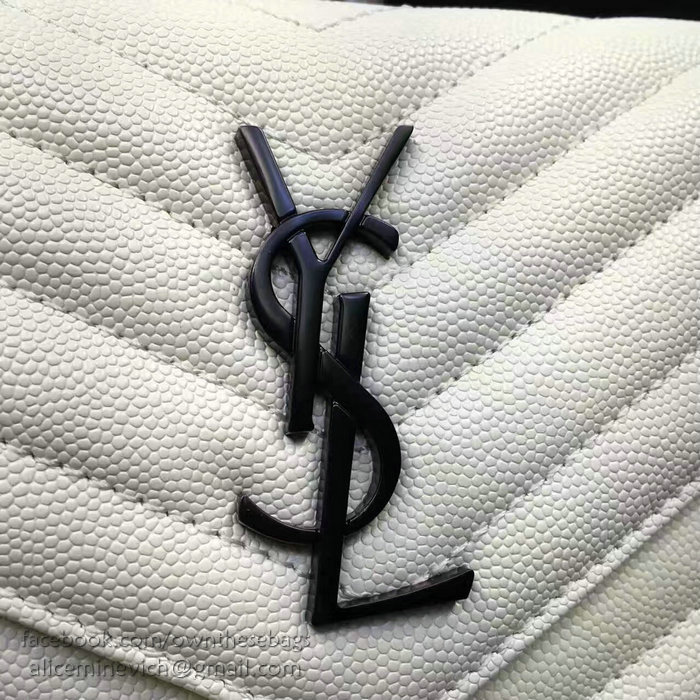 Saint Laurent Monogram Small Grained Matelasse Leather Chain Wallet White Y121280