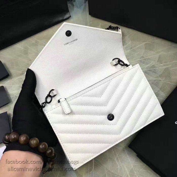 Saint Laurent Monogram Small Grained Matelasse Leather Chain Wallet White Y121280