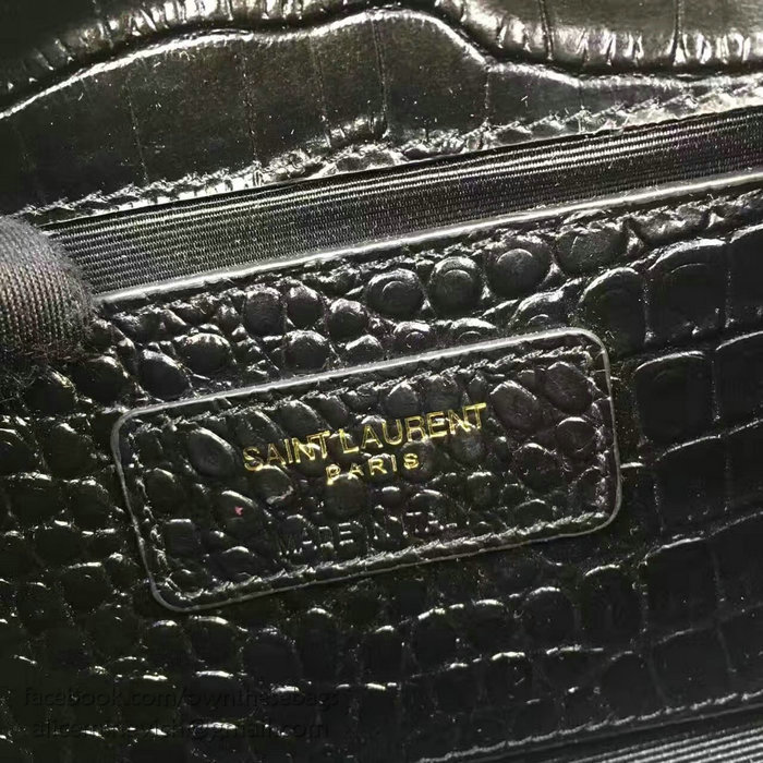 Saint Laurent Small Kate Monogram Tassel Croco Leather Shoulder Bag Black Y121220