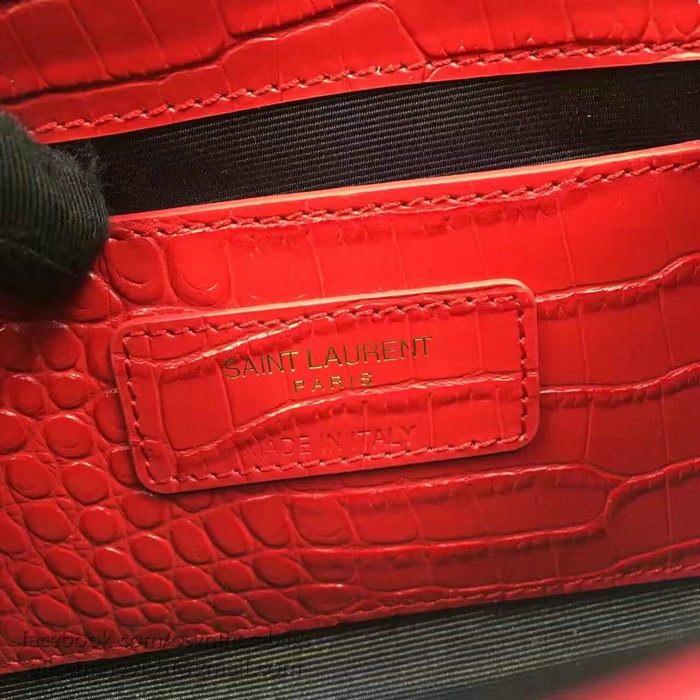 Saint Laurent Small Kate Monogram Tassel Croco Leather Shoulder Bag Red Y121220