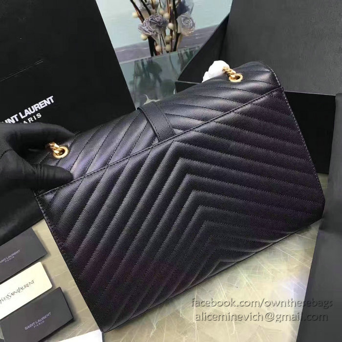 Saint Laurent Classic Large Monogram Shoulder Bag in Black Grained Matelasse 396910