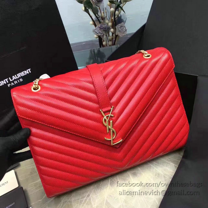 Saint Laurent Classic Large Monogram Shoulder Bag in Red Grained Matelasse 396910