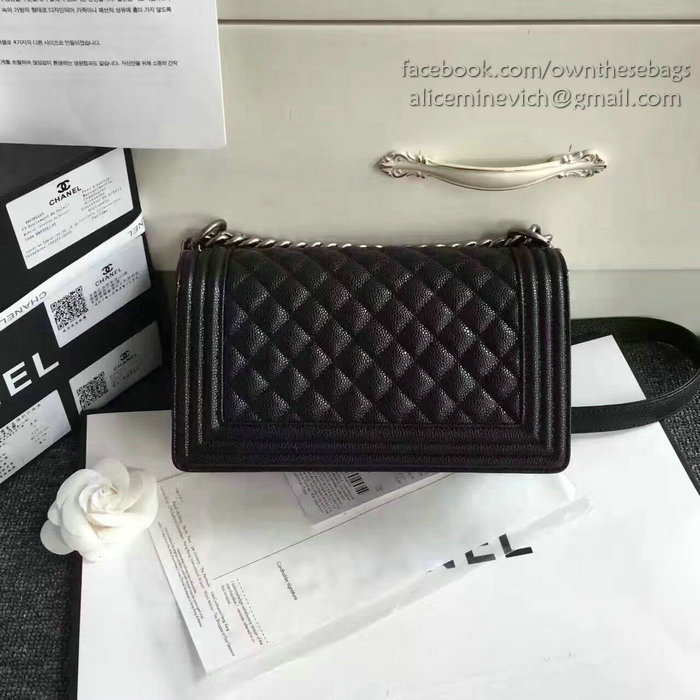 Chanel Black Quilted Caviar Medium Boy Bag 180301