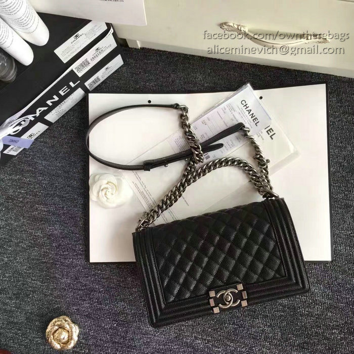 Chanel Black Quilted Caviar Medium Boy Bag 180301