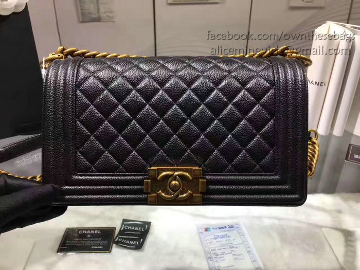 Chanel Black Quilted Caviar Medium Boy Bag Gold Hardware A67086