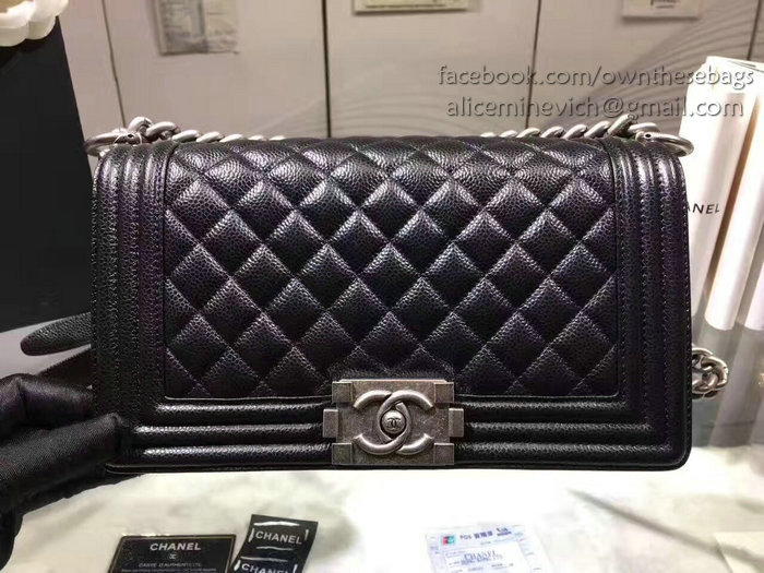 Chanel Black Quilted Caviar Medium Boy Bag Silver Hardware A67086