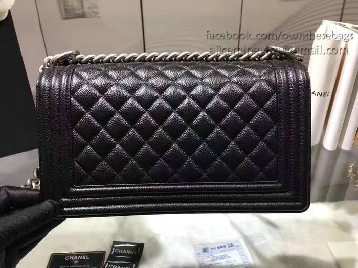 Chanel Black Quilted Caviar Medium Boy Bag Silver Hardware A67086