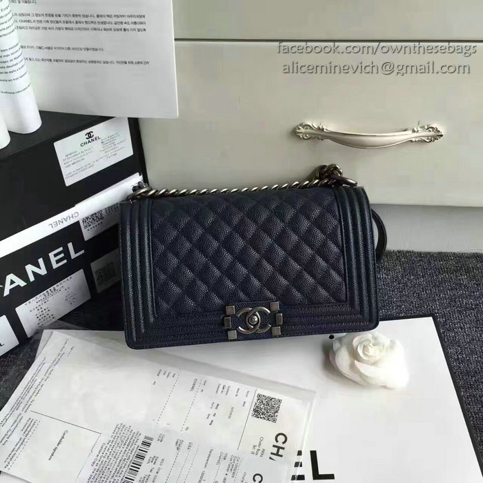 Chanel Blue Quilted Caviar Medium Boy Bag 180301