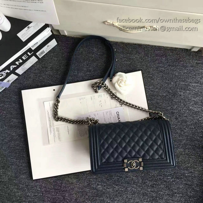Chanel Blue Quilted Caviar Medium Boy Bag 180301