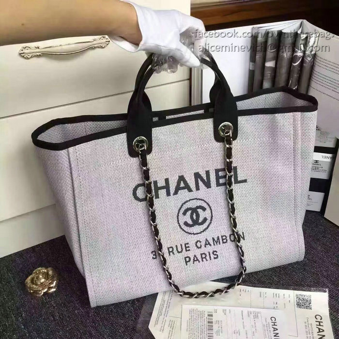 Chanel Grey Canvas Large Deauville Shopping Bag A68046