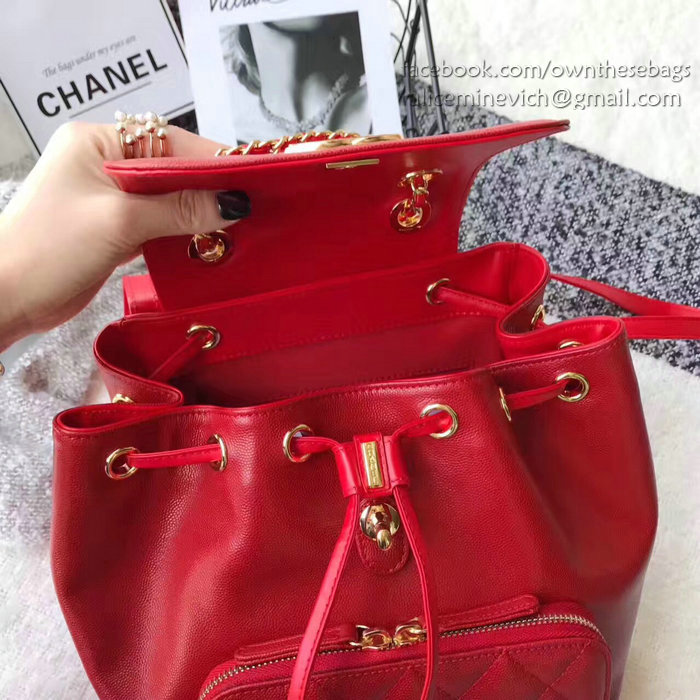 Chanel Grained Calfskin Backpack Red A93748