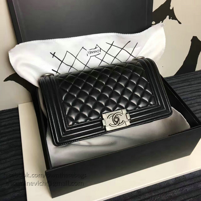 Chanel Medium Quilted Lambskin Boy Bag Black A13043