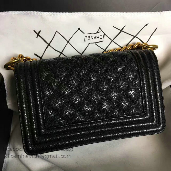 Chanel Small Quilted Caviar Boy Bag Black Gold A13043