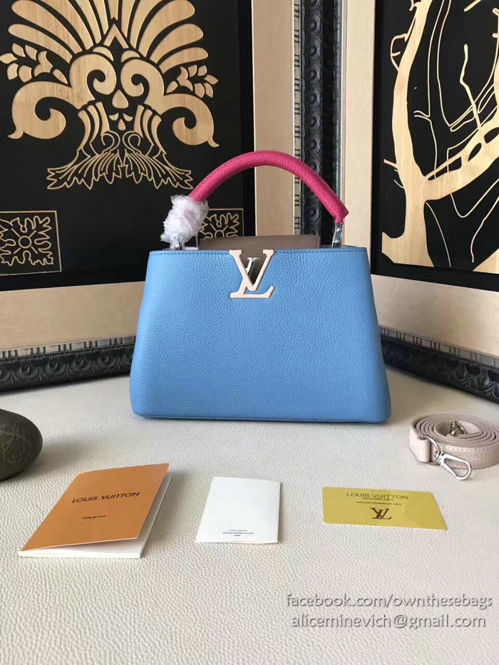 Louis Vuitton Taurillon Leather Capucines PM Blue and Grey M42237