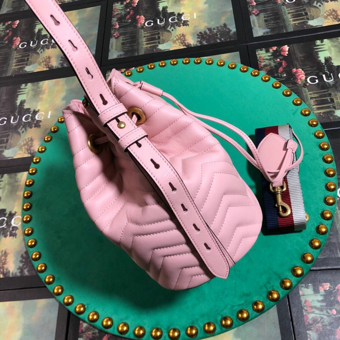 Gucci GG Marmont Leather Bucket Bag 476674 Pink