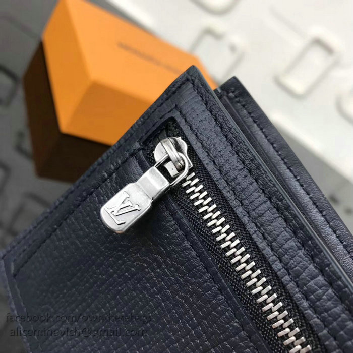 Louis Vuitton Utah Calfskin Compact Wallet Bleu Marine M64136