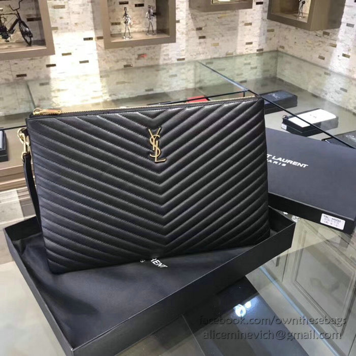 Saint Laurent Clutch Bag Black with Gold Hardware 440222