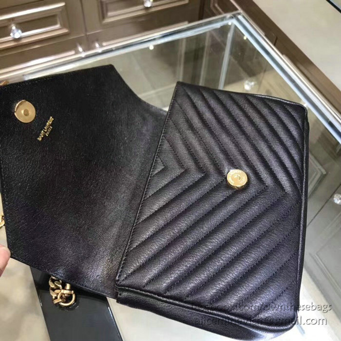 Saint Laurent Medium Matelasse Leather Shoulder Bag Black with Gold hardware 428056