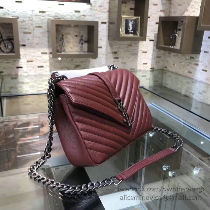 Saint Laurent Medium Matelasse Leather Shoulder Bag Burgundy 428056