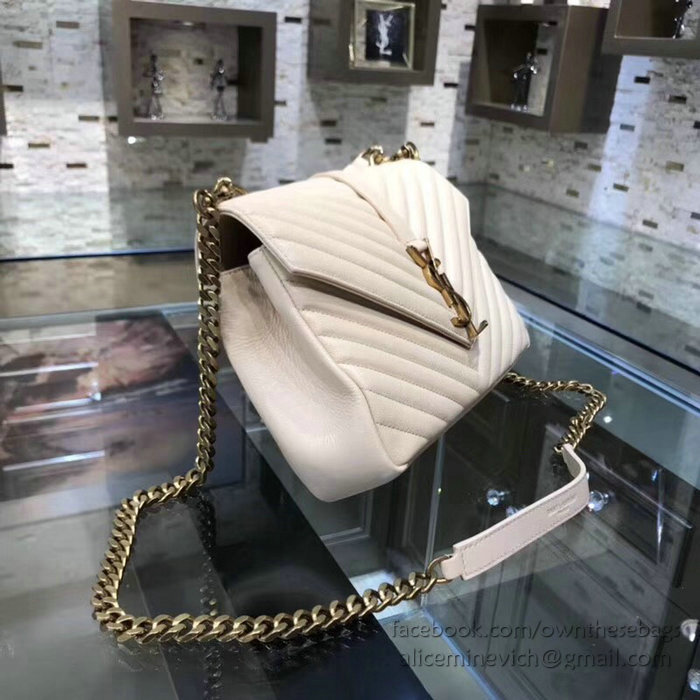 Saint Laurent Medium Matelasse Leather Shoulder Bag Off-white with Gold hardware 428056