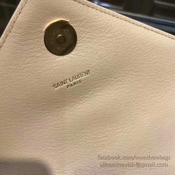 Saint Laurent Medium Matelasse Leather Shoulder Bag Off-white with Gold hardware 428056